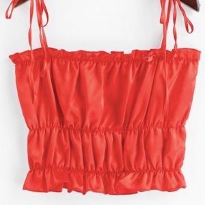 ZAFUL Ruffle Satin Cropped Cami